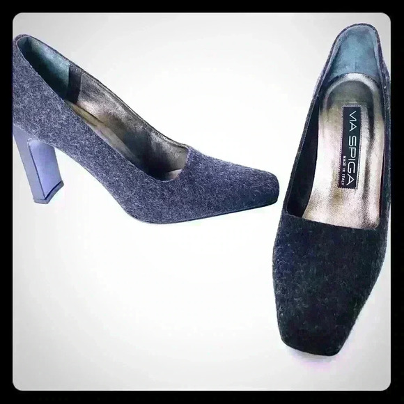 VIA SPIGA Y2K WOMEN GREY SHOES  SQUARE TOE BLOCK HEELS SIZE 6 - Picture 2 of 6